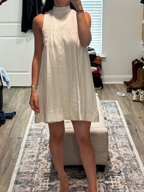 DISSH White Linen Sleeveless High-Neck Mini Dress NWT
